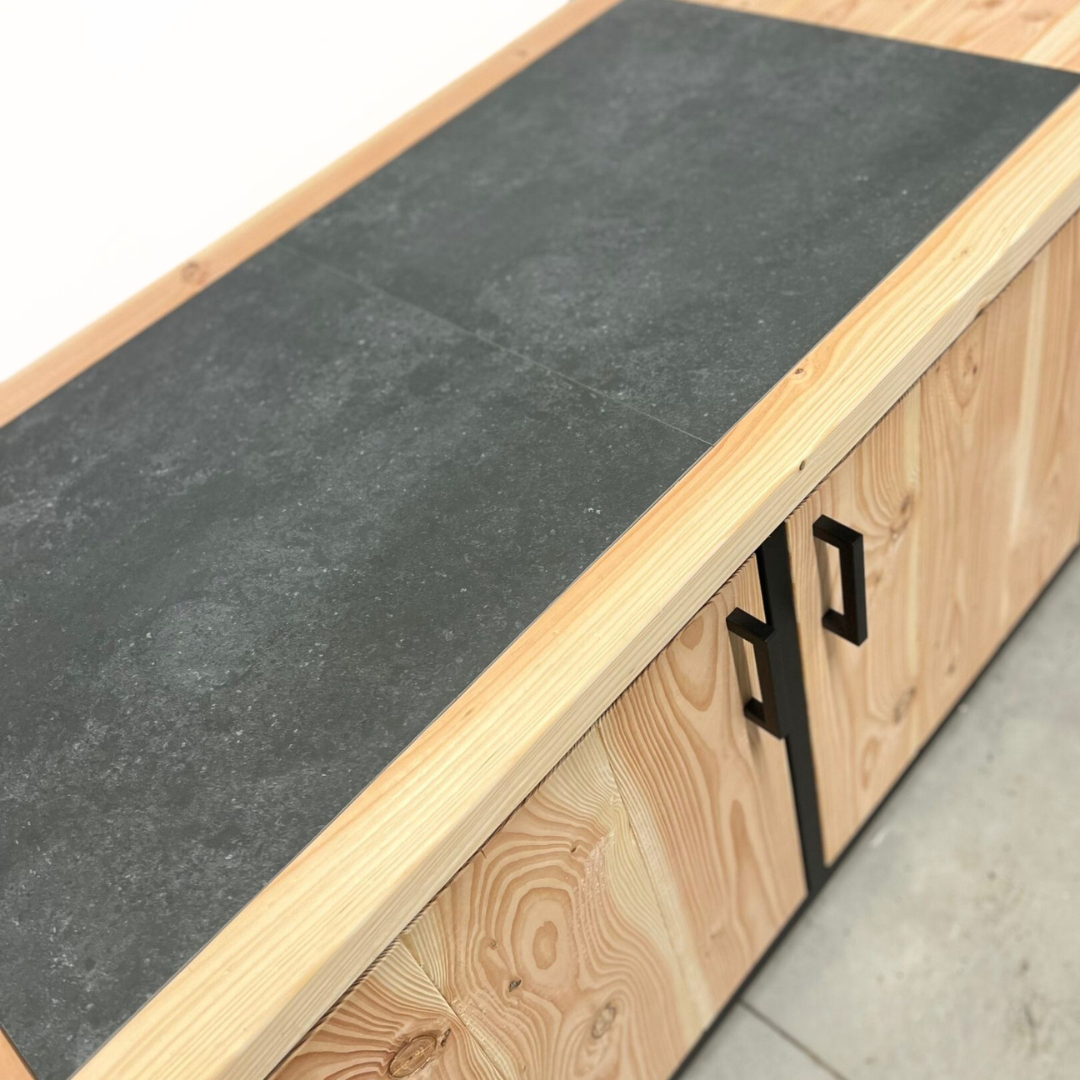 Buitenkeuken Douglas en staal met opbergkast en Keramische tegel - Lengte 205 cm - Afbeelding 6